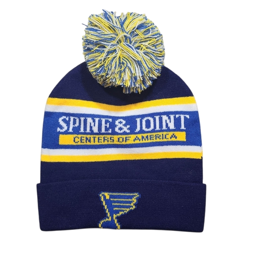 STL Blues Pom Beanie Knit Hat Blue Yellow Hockey Winter One Size Unisex